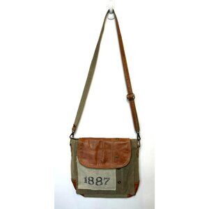 Repurposed Canvas Leather Crossbody Bag Adjustable Strap 1887 Urban Industrial